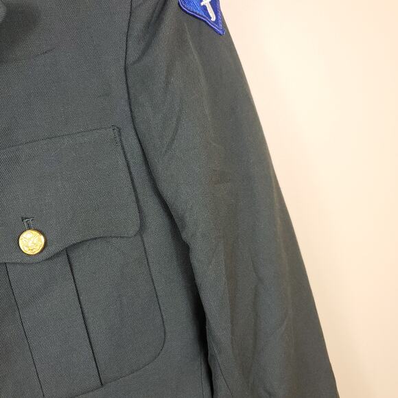 Vintage Army Green Service Coat Blazer Gold Tone Hardware Size 41R - Picture 9 of 12